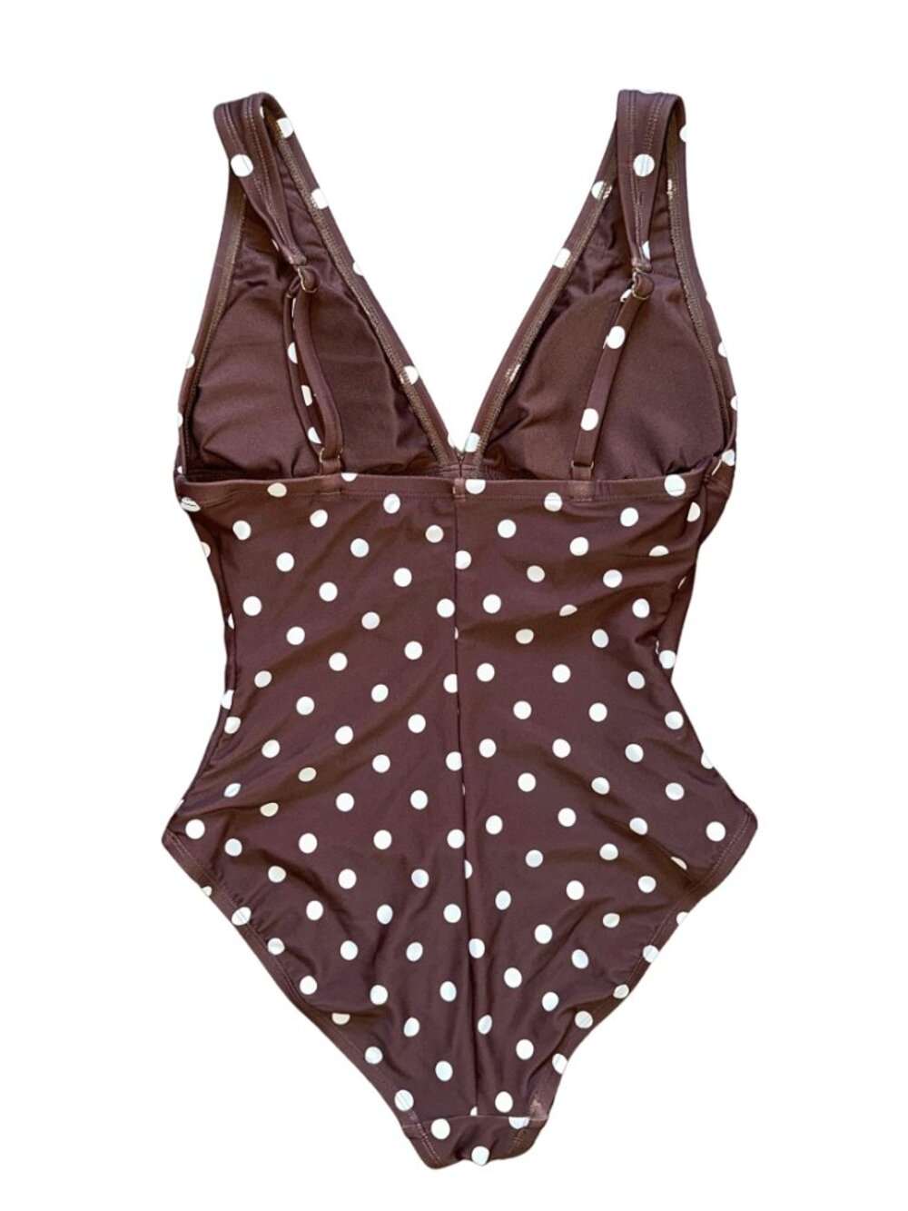Shade & Shore Brown White Polka Dot Lined One Piece Swimsuit Small - Picture 3 of 10
